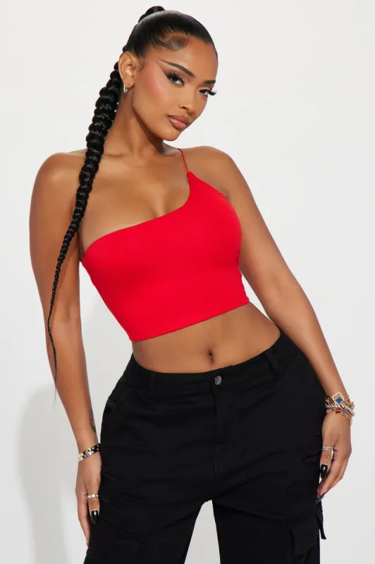 Selena One Shoulder Crop Top - Red sold by Fashion Nova