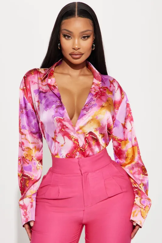 Amethyst Satin Shirt - Pink/combo sold by Fashion Nova