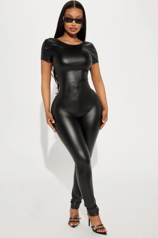 The Main Star Faux Leather Jumpsuit  - Black sold by Fashion Nova