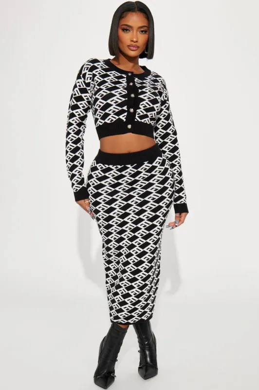 Lori Sweater Skirt Set - Black/combo sold by Fashion Nova