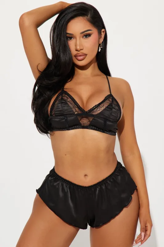 Touch Of Passion Satin 2 Piece Set - Black sold by Fashion Nova