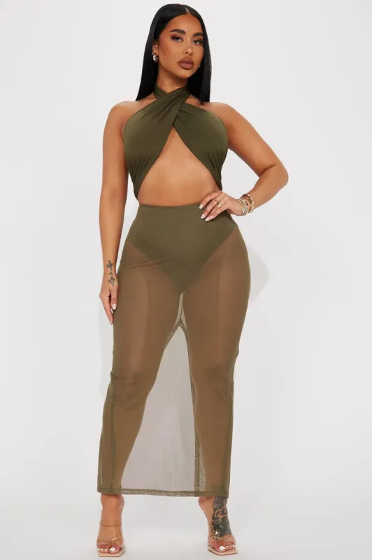 Kylie Mesh Maxi Dress - Olive sold by Fashion Nova