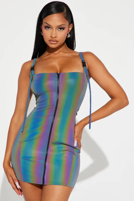 Zip It and Clip It Reflective Mini Dress - Multi Color sold by Fashion Nova
