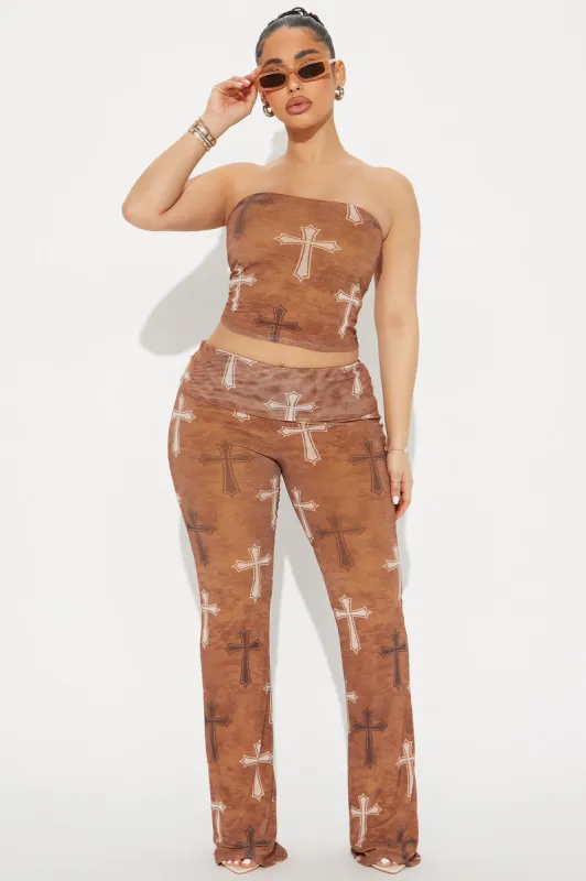 Crossing Paths Mesh Pant Set - Camel/combo sold by Fashion Nova