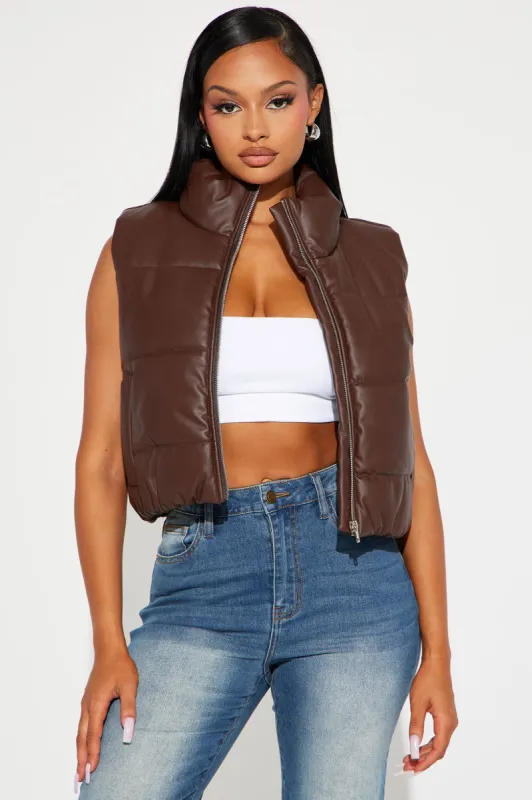 Take Your Shot Puffer Vest - Chocolate made by Fashion Nova