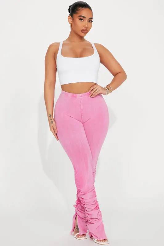Rosalie Mineral Wash Stacked Pant - Fuchsia sold by Fashion Nova
