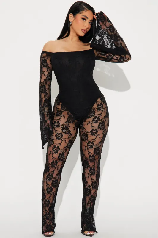 After The Storm Lace Jumpsuit - Black sold by Fashion Nova