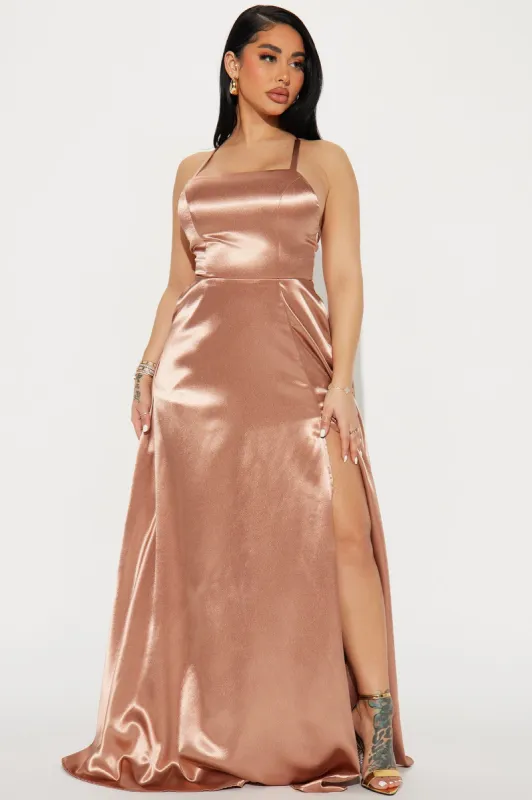 Fancy Taste Satin Maxi Dress - Mocha sold by Fashion Nova