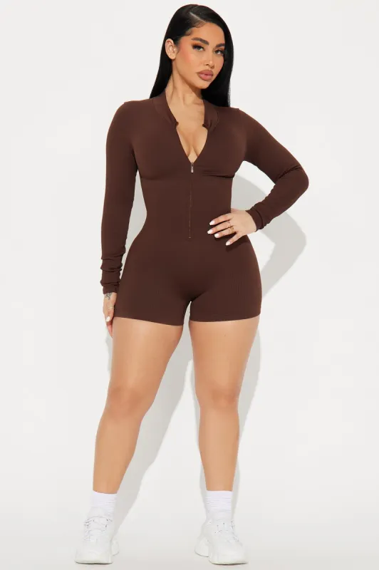 Smooth Body Active Romper - Brown sold by Fashion Nova