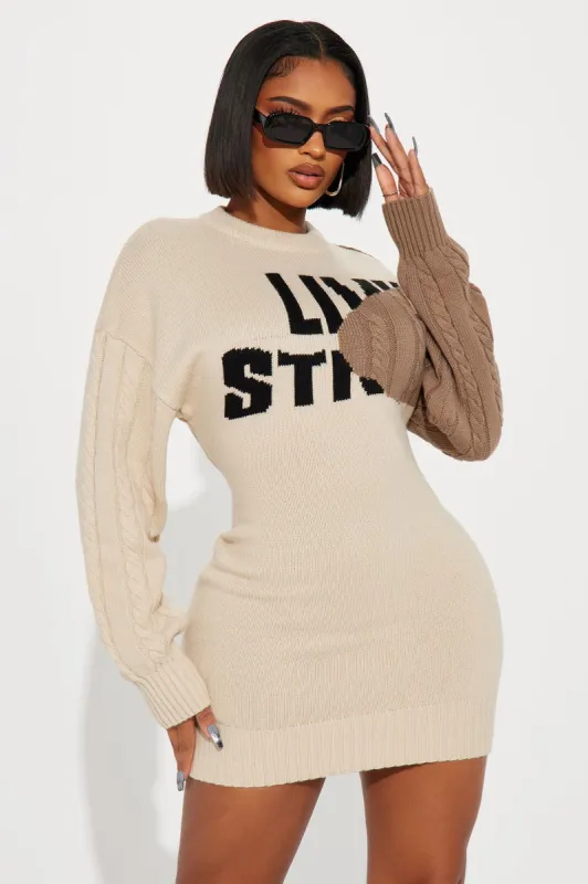Imagine Sweater Mini Dress - Ivory/combo sold by Fashion Nova