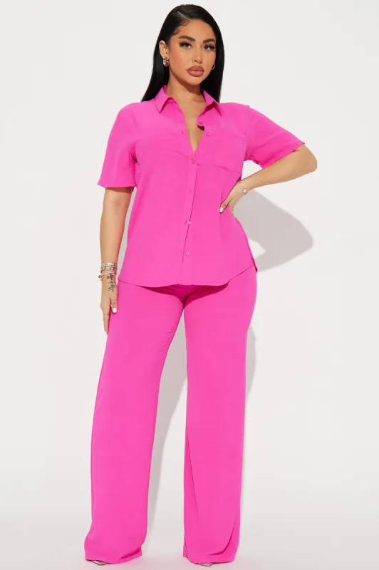 Makenzie Short Sleeve Pant Set - Hot Pink sold by Fashion Nova