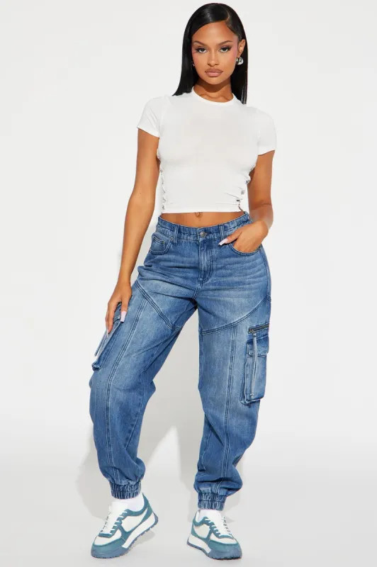 Volterra Cargo Non Stretch Jogger Jeans - Dark Wash sold by Fashion Nova