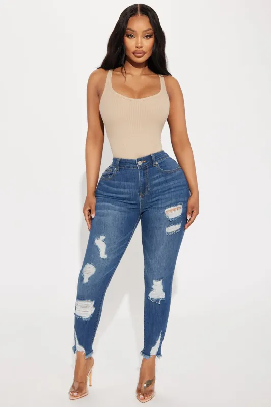 Made It Obvious Stretch Ripped Skinny Jeans - Dark Wash sold by Fashion Nova