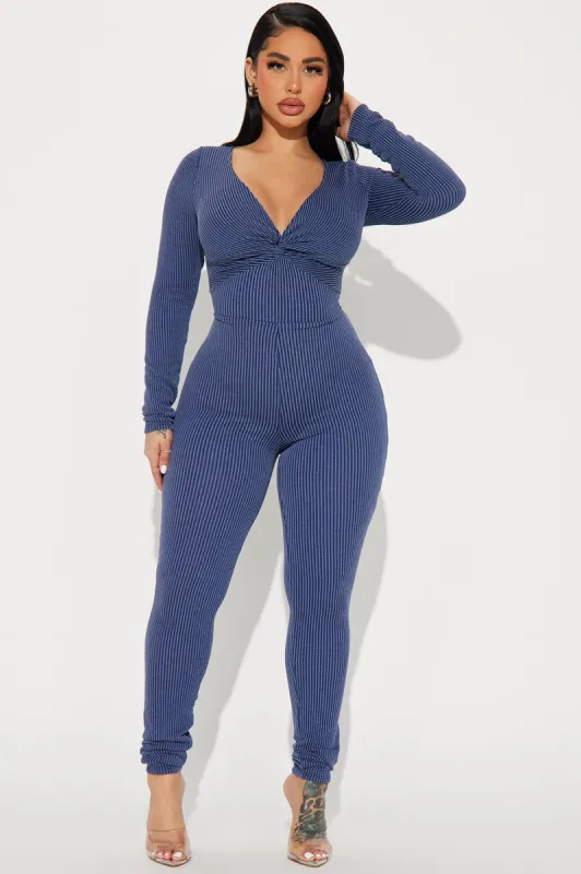 Always Adored Ribbed Jumpsuit  - Navy sold by Fashion Nova