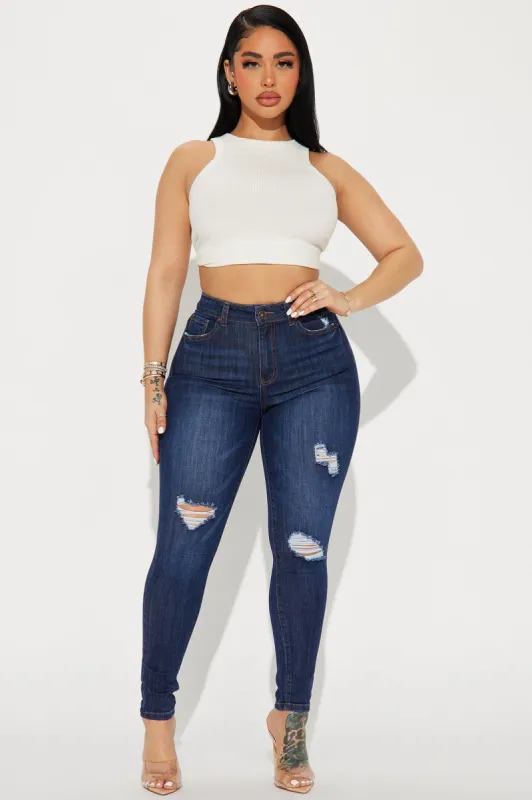 Higher Frequency Stretch Ripped Skinny Jeans - Dark Wash sold by Fashion Nova