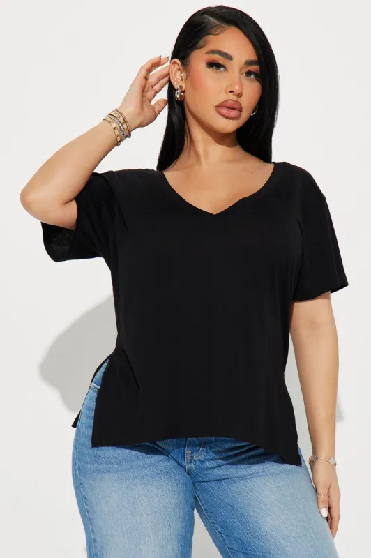 Veronica V-Neck Top - Black sold by Fashion Nova