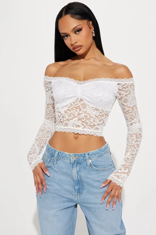 Emma Lace Off Shoulder Top - White sold by Fashion Nova