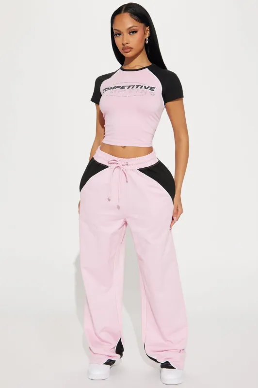 No Competition Wide Leg Sweatpants - Pink/combo sold by Fashion Nova