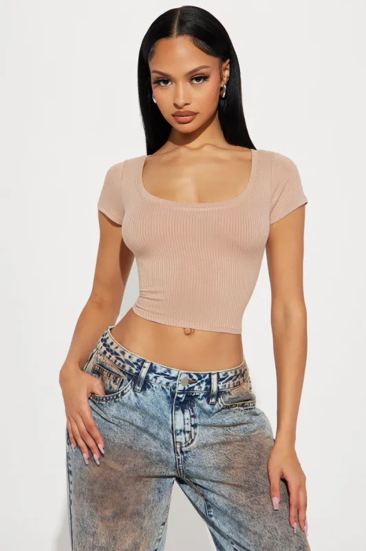Ella Scoop Neck Tee - Taupe sold by Fashion Nova