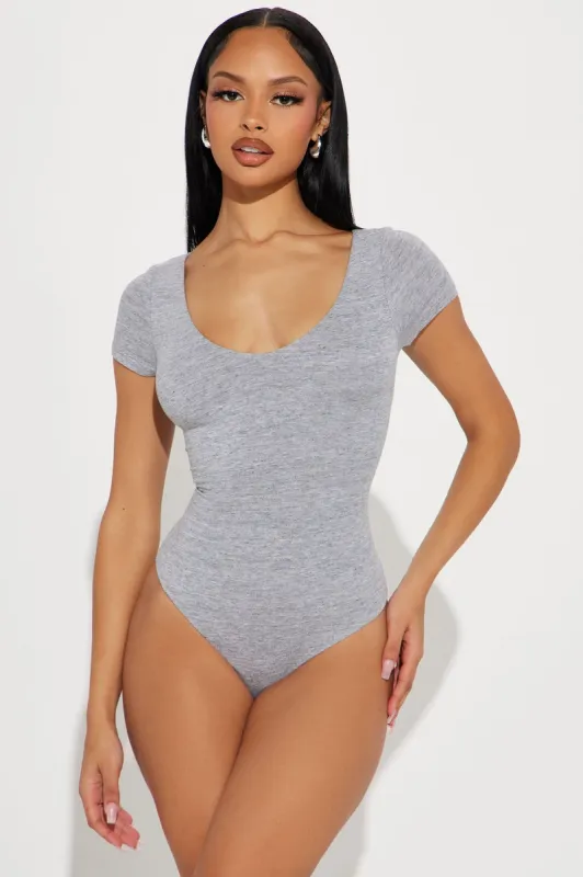 Vanessa V-Neck Double Layered Bodysuit - Charcoal sold by Fashion Nova