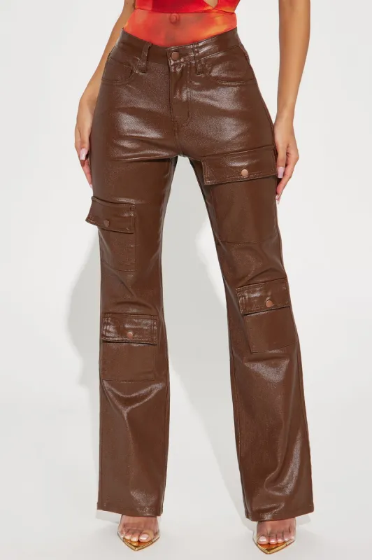 Nothin' Better Faux Leather Cargo Pant - Chocolate sold by Fashion Nova