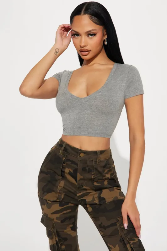 Veronica V-Neck Crop Top - Heathered Grey sold by Fashion Nova