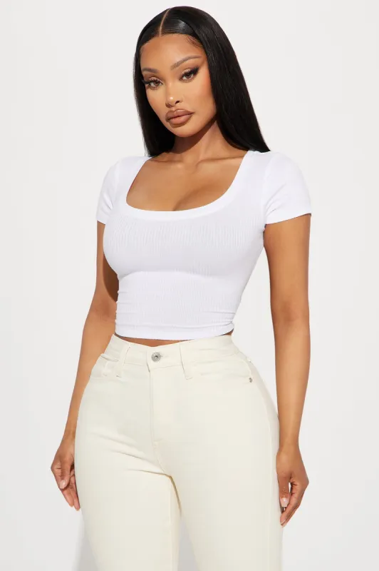 Ella Scoop Neck Tee - White sold by Fashion Nova