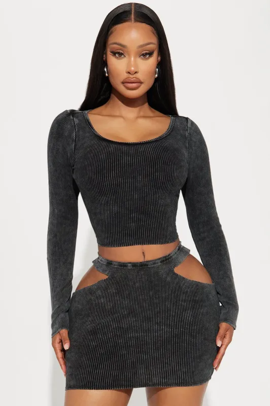 Violet Washed Ribbed Skirt Set - Black sold by Fashion Nova