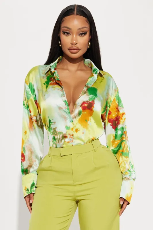 Minerva Satin Shirt - Multi Color sold by Fashion Nova