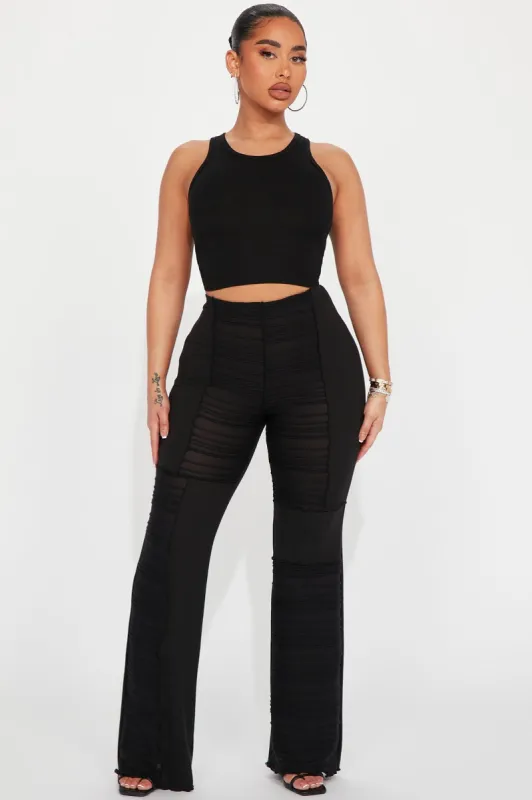 Let's Wait Textured Flare Pant - Black sold by Fashion Nova