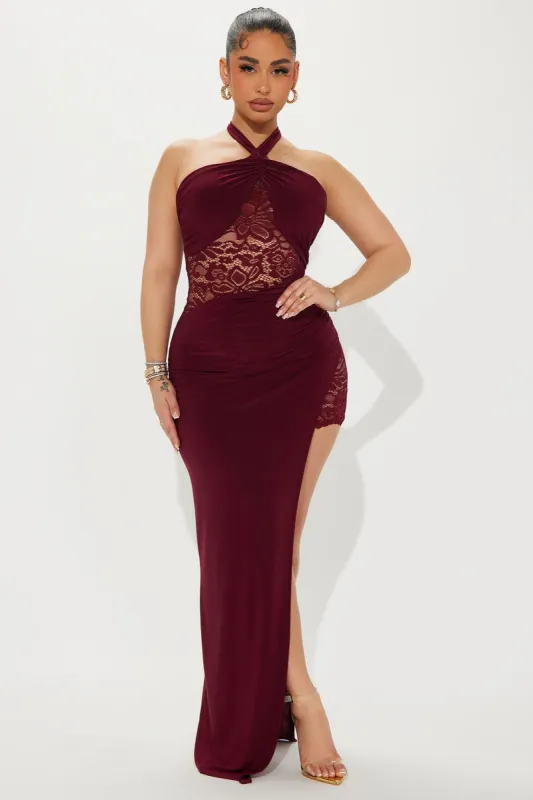 Olivia Lace Maxi Dress - Burgundy sold by Fashion Nova