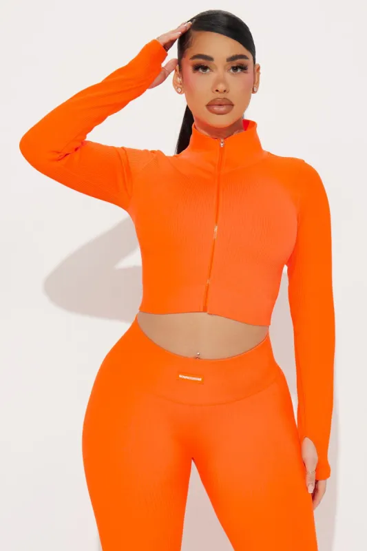 Effortless Ribbed Jacket - Neon Orange sold by Fashion Nova