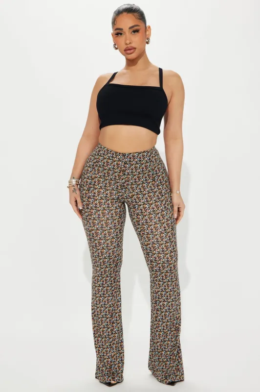 Don't You Worry Floral Flare Pant - Black/combo sold by Fashion Nova