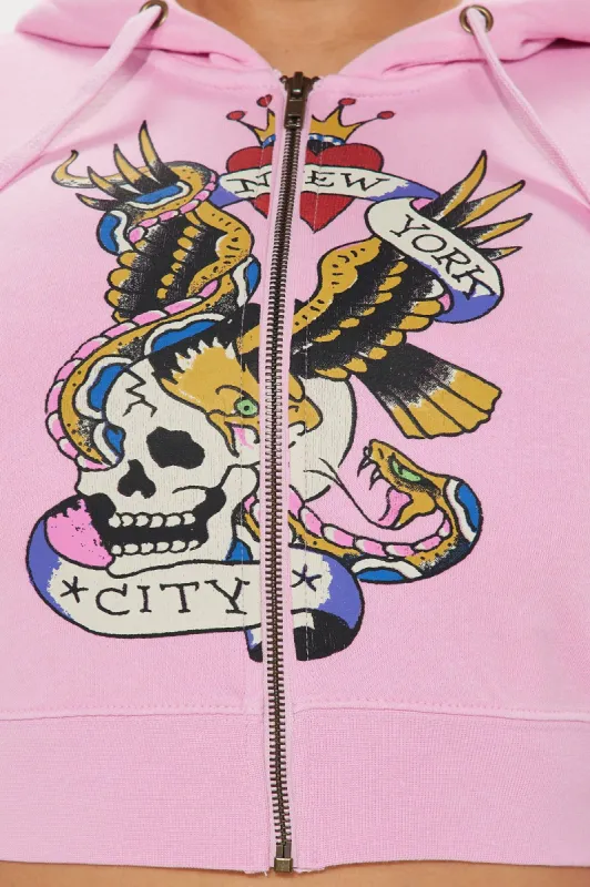 Ed Hardy New York Eagle Zip Front Hoodie - Pink | Parallel