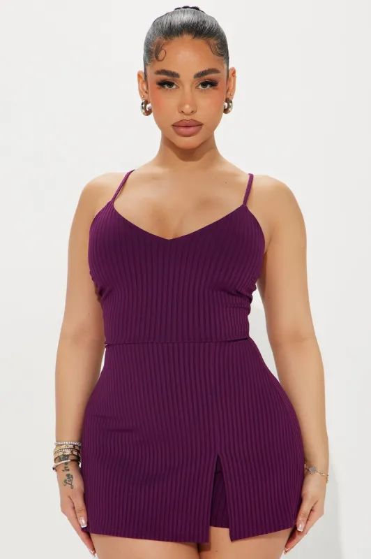 Always Nice Romper - Eggplant sold by Fashion Nova