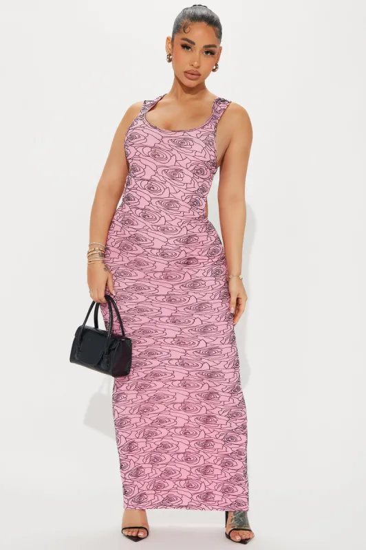 Natalie Mesh Maxi Dress - Pink/combo sold by Fashion Nova
