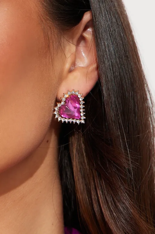 Beauty Hearts Earrings - Gold/Fuchsia sold by Fashion Nova