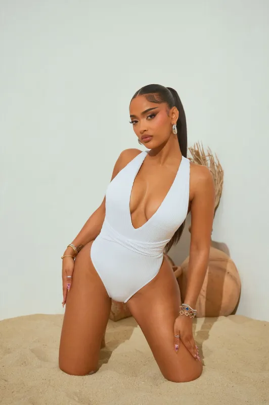 Tahlia Ribbed 1 Piece Swimsuit - White sold by Fashion Nova