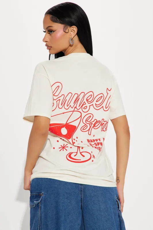 Sunset Spritz Happy Hour Tee - Natural/Combo sold by Fashion Nova
