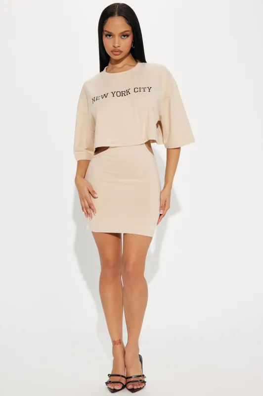 Uptown Girl Micro Mini Dress - Taupe sold by Fashion Nova