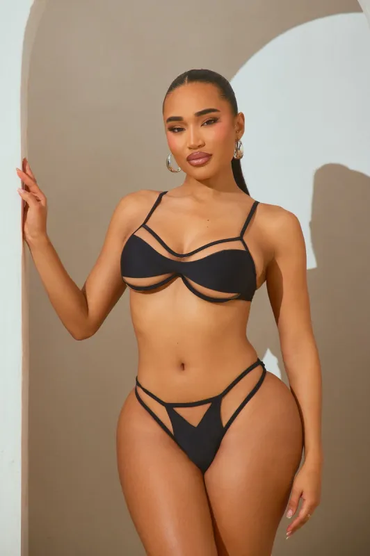 Lucia Illusion Mesh Cutout 2 Piece Bikini - Black sold by Fashion Nova