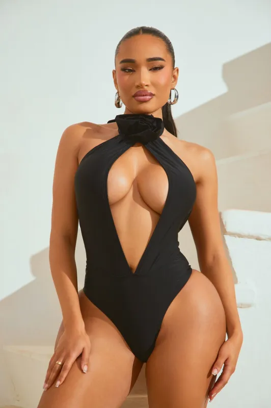 Pauline Rosette Cutout 1 Piece Swimsuit - Black sold by Fashion Nova