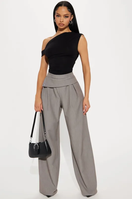 Take Notes Foldover Waistband Trouser - Grey sold by Fashion Nova