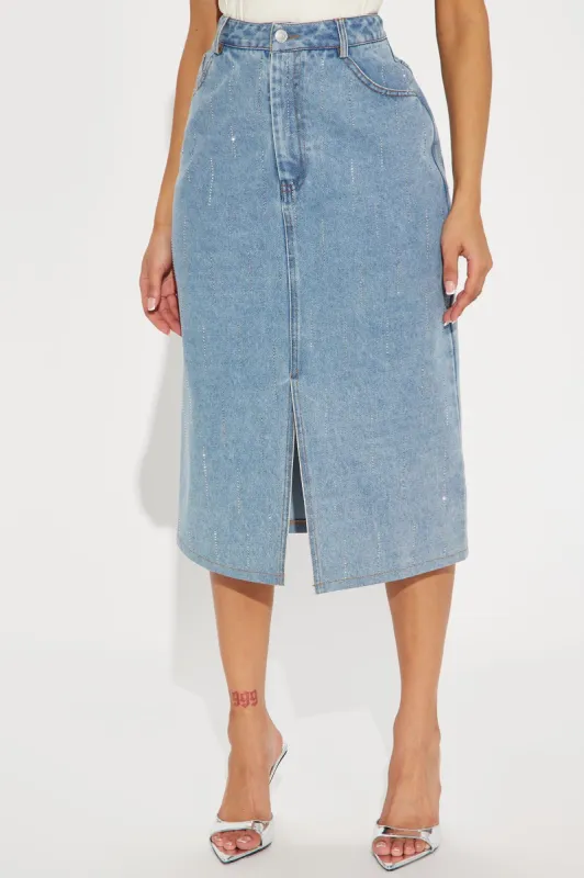 Dalia Embellished Denim Midi Skirt - Light Wash sold by Fashion Nova