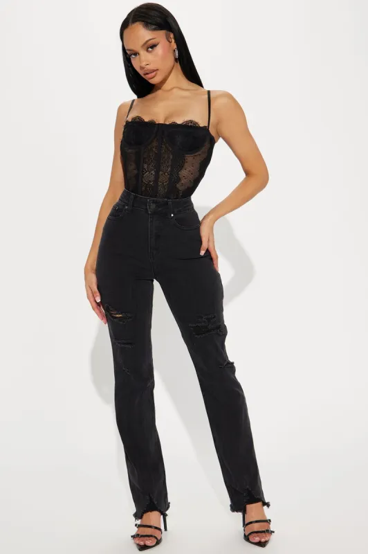 Skye Ripped Straight Leg Jeans - Black sold by Fashion Nova