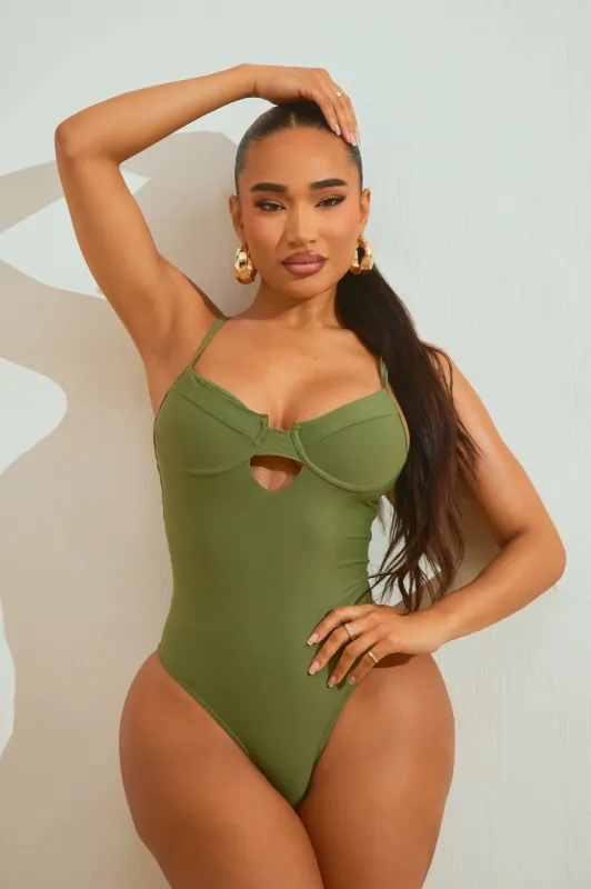 Catch Me Chillin' Underwire 1 Piece Swimsuit - Olive sold by Fashion Nova