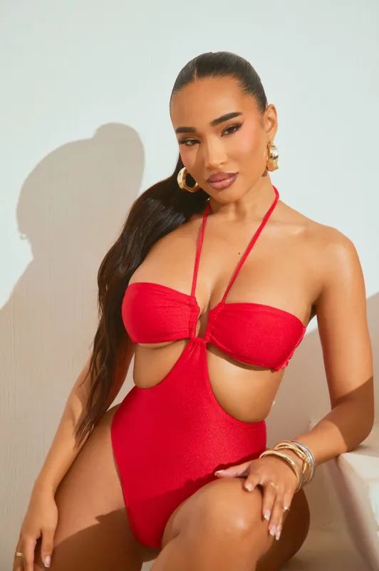 Roxie Halter 1 Piece Swimsuit - Red sold by Fashion Nova