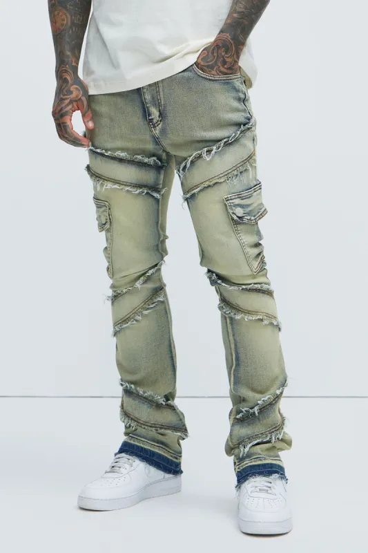 Simi Fray Cargo Stacked Skinny Flare Jeans - Vintage Blue Wash sold by Fashion Nova