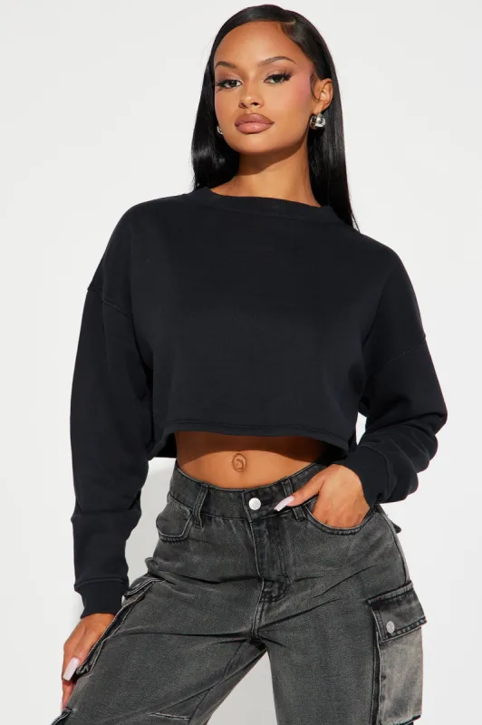 Adore You Pullover Crew Neck - Black made by Fashion Nova