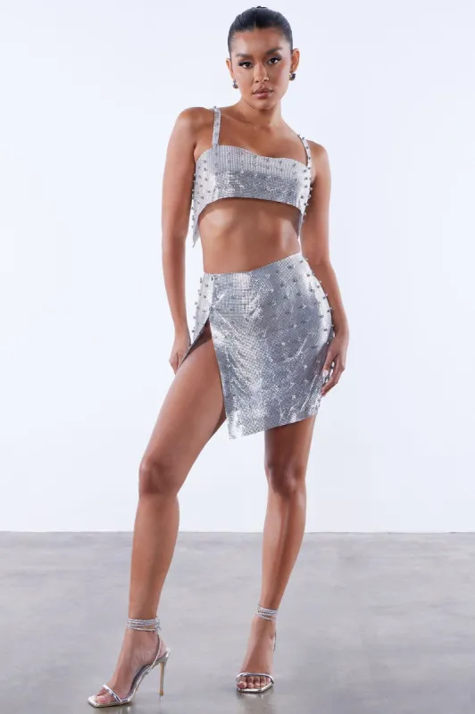 Blair Embellished Chainmail Skirt Set - Silver sold by Fashion Nova